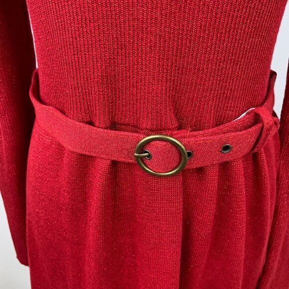Free People Red Knit Sweater Belted Mini Dress Long Sleeve - Picture 7 of 14